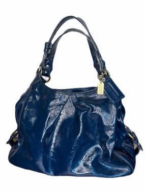 Coach “Maggie” Blue Patent Leather Shoulder Purse Pink Lining Hobo
